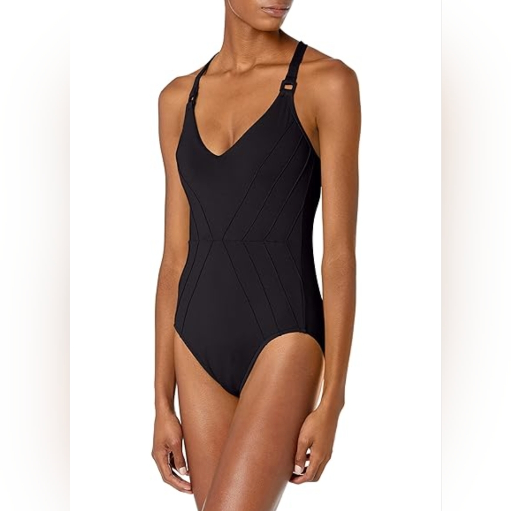 NWT! 🌊 Seafolly black one-piece swimsuit with pintuck detail, size 10 US/